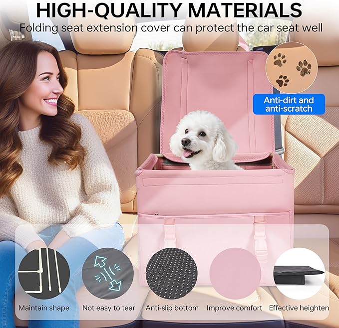 Dog Booster Car Seat with Washable Removable Cover for Small Dogs up to 13 lbs,Fits Car Truck SUV.(Pink)