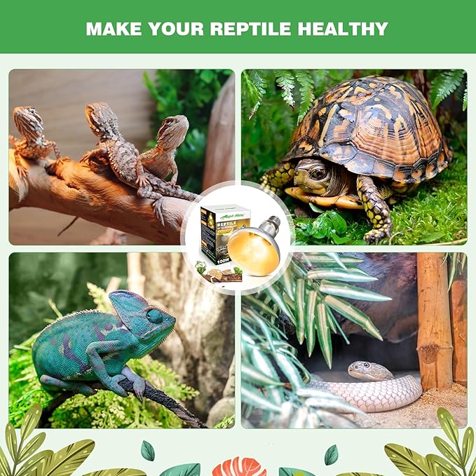 100W Reptile Heat Lamp Bulbs, Full Spectrum UVA/UVB Reptile Light Bulb and Basking Spot Light, UVB Light for Reptiles and Bearded Dragon, Turtle, Lizard, Snake, Amphibians