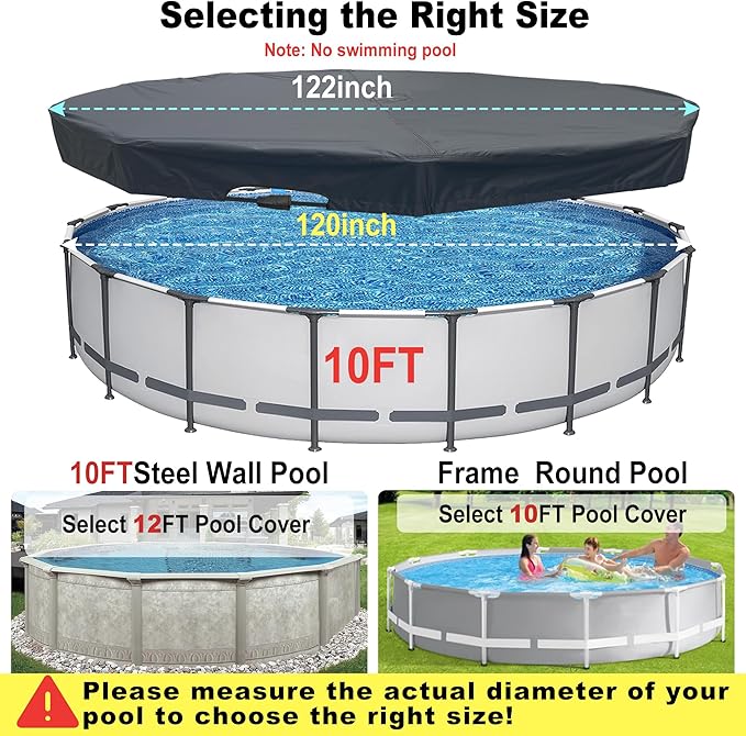 10 Ft Wintet Pool Cover, with Automatic Drain Round Pool Cover, One-Piece Quick Installation and Removal for Round Hot Tub and Spa Pool, Preventing Waterlogging, UV Protected