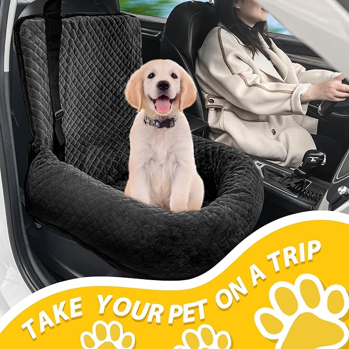 Dog Car Seat for Small Medium Dogs,Detachable Washable Travel Safety Pet Booster Seat, Comfy Ultra Soft and Multifunctional Car Travel Bed,Black