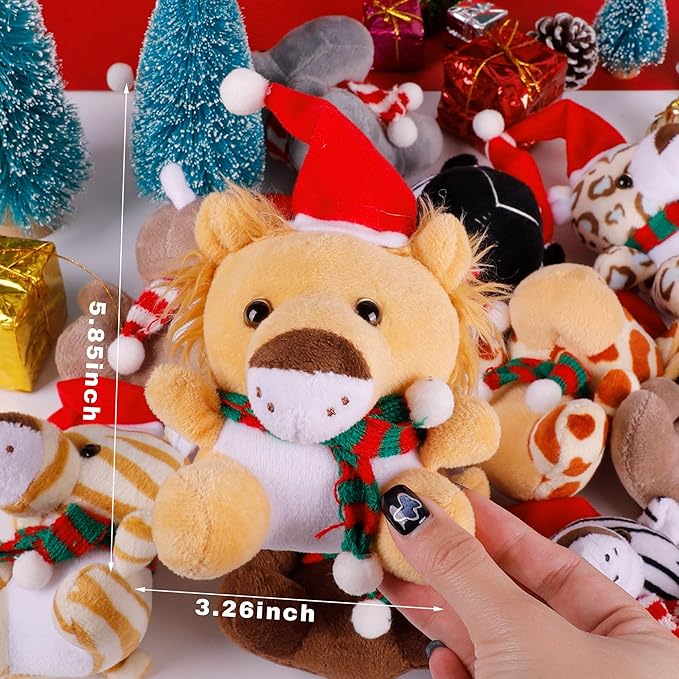 10pcs Stocking Stuffers for Kids - Small Stuffed Animals Bulk, 6.1 Inch Mini Cute Plush Toys, Christmas Tree Decorations, Treasure Box Toys for Classroom