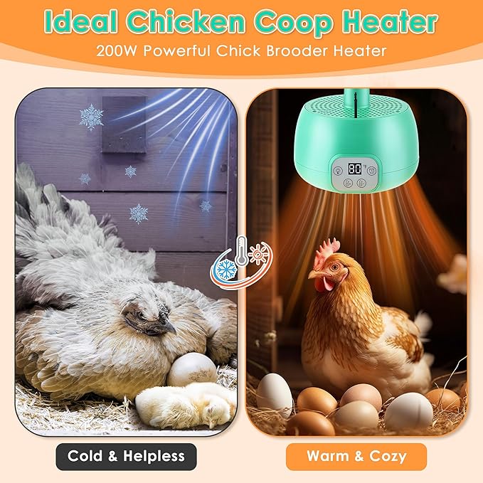 1 Pack Chicken Coop Heater, Timing Chicken Heat Lamp, Smart Temperature Control Chick Brooder Heater, 5 ft Ultra Long Cable Reptile Heating Lamp for Poultry Chick Reptile Pet Dog Cats