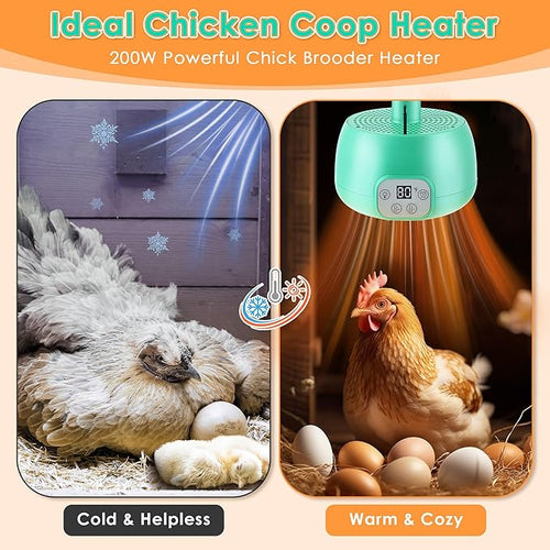 1 Pack Chicken Coop Heater, Timing Chicken Heat Lamp, Smart Temperature Control Chick Brooder Heater, 5 ft Ultra Long Cable Reptile Heating Lamp for Poultry Chick Reptile Pet Dog Cats