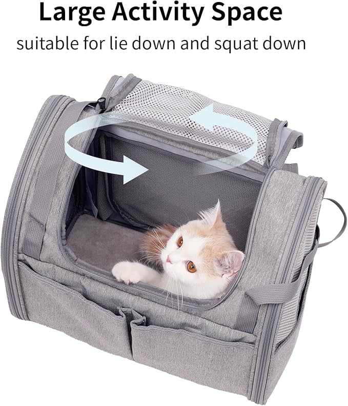 FUKUMARU Cat Backpack, Expandable Backpack for Small Dog with 4 Storage Pockets, Under 10 Lbs Soft Sided Dog Backpack Carrier for Travel Hiking Camping Outdoor, Grey