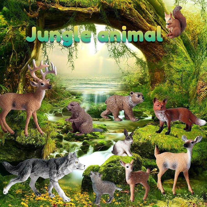 10pcs Forest Animal Toys Figures, Realistic Woodland Creatures Figurines, Plastic Animals Miniature Toys Cake Topper