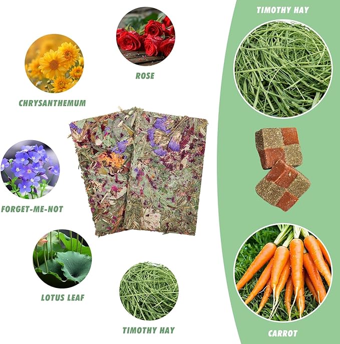 12 Pack Timothy Hay Treats, Timothy Hay Cubes and Chips, Natural Chew Toys for Teeth, Chewing Stuff for Bunny, Hamster, Guinea Pig, Chinchilla, Rabbit, and Other Small Animals