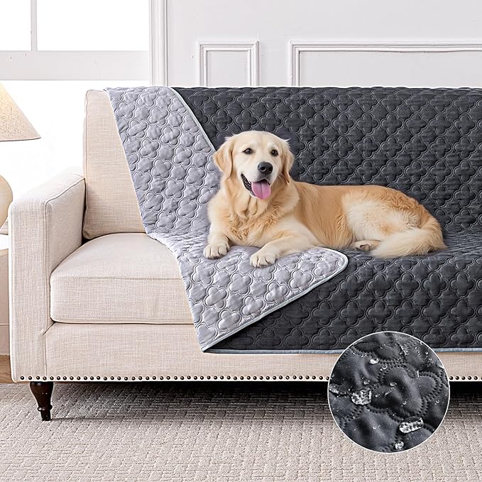 100% Double-Sided Waterproof Blanket, Couch Cover for Dogs Washable, Reversible Dog Bed Cover. (Dark＆Light Grey, 68 X 82 Inch - 1 Pack)
