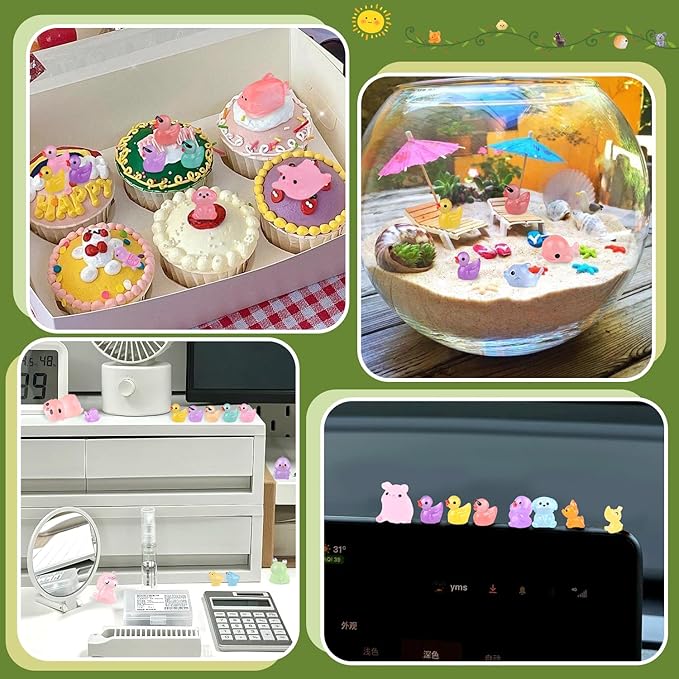 110PCS Mini Resin Animals Tiny Cute Glow Figures in Dark, Miniature Figurine to Hide, Little Animal Toys Small Accessories for Topper Desk Garden Dollhouse Landscape Aquarium Ornaments Crafts & Decor