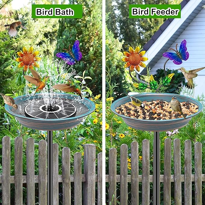 Bird Bath for Outside, Metal Birdbath Bowl Decorated Metal with 5 Prong Base Stand Outdoor Bird Baths Bird Feeder Garden Decor Yard Art (A-Blue)