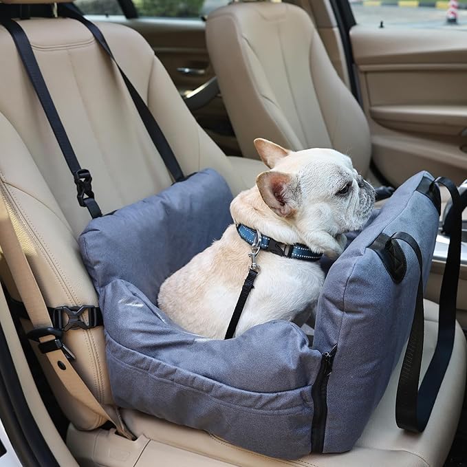 VVICOGARD Dog Car Seats for Small Dogs, Removable Airbag Design Gray Waterproof Pet Booster Seat with Thick Cushion, Washable Travel Doggie Bed Carseat for Small Dog Up to 33 lbs