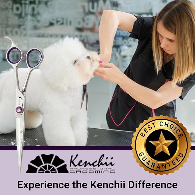 Kenchii Scorpion 7 Inch, Straight Grooming Scissors for Dogs and Pets - Premium Steel Scissors for Dog Grooming - Dog Shears Pet Grooming Accessories - Pet Hair Trimming Scissor