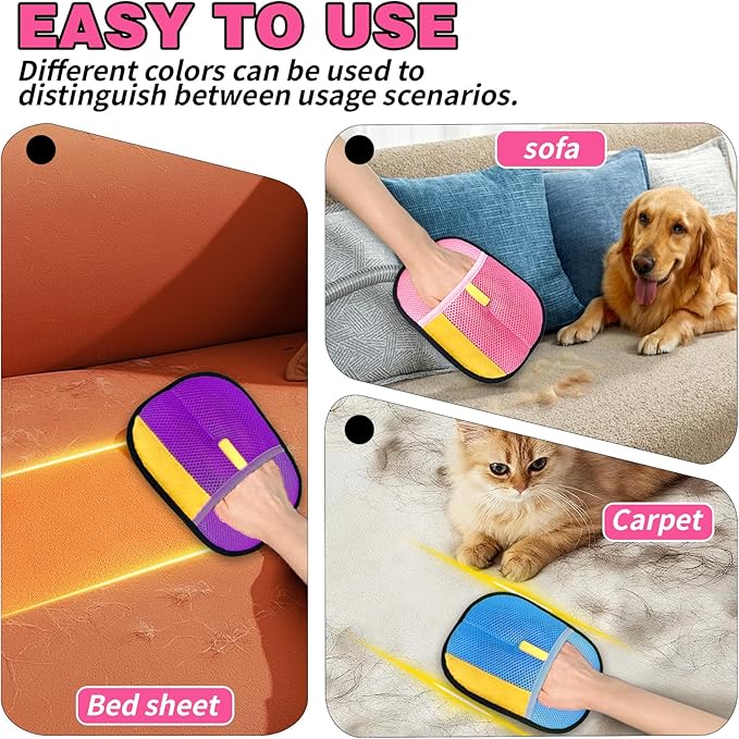 4PCS Upgraded Pet Hair Removal Gloves for Dogs & Cats, Pet Hair Removal Glove, Reusable Electrostatic Pet Hair Glove with Pet Hair Remover, Thickened Pet Hair Mitt for Clothing,Couch, Carpet, Car Seat