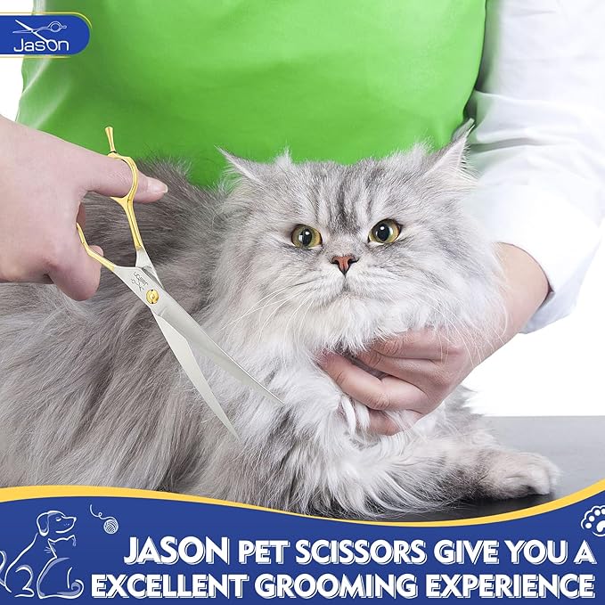 JASON 7.5 Inch Curved Scissors for Dog Grooming Professional Downward Curved Pet Face Trimming Shears with Symmetric Handle Sharp Comfortable