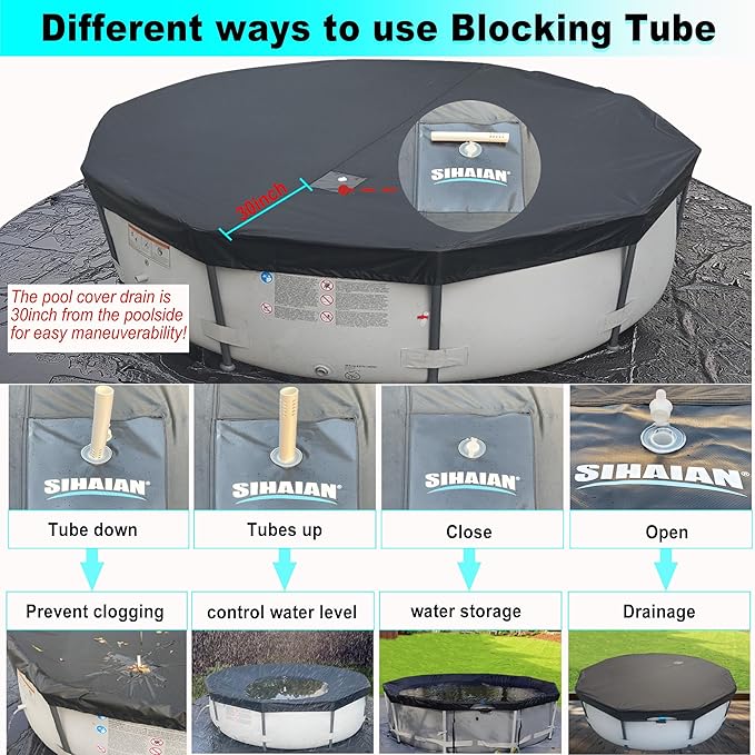 10 Ft Wintet Pool Cover, with Automatic Drain Round Pool Cover, One-Piece Quick Installation and Removal for Round Hot Tub and Spa Pool, Preventing Waterlogging, UV Protected