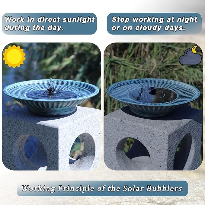 12.3" Solar Fountain Bird Bath for Outside, Metal Solar Bird Bath Fountains, Bird Bath Bubbler for Garden Patio Decor-Blue