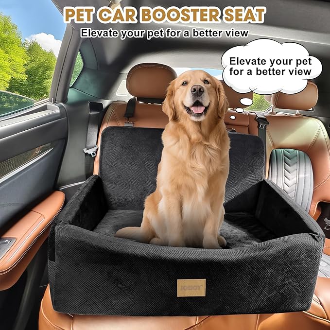 JOEJOY Dog Car Seat for Medium Sized Dogs or 2 Small Dogs, Large Dog Booster Seat Under 55 lbs with Detachable Washable Cover and Cushion, Memory Foam Pet Car Seat with Safety Belt and Storage Pockets