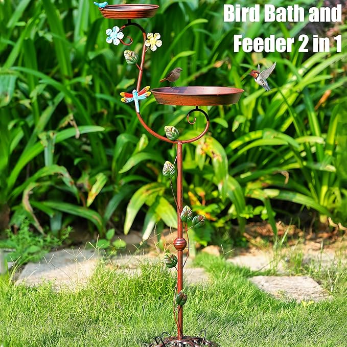 Bird Baths for Outdoors, 43" Tall Cast Iron Bird Bath and Feeder, Pedestal Bird Bath for Outside, Metal Heavy Duty 2 in 1 Birdbaths and Bird Feeders, Decorative Birdbath for Garden Yard