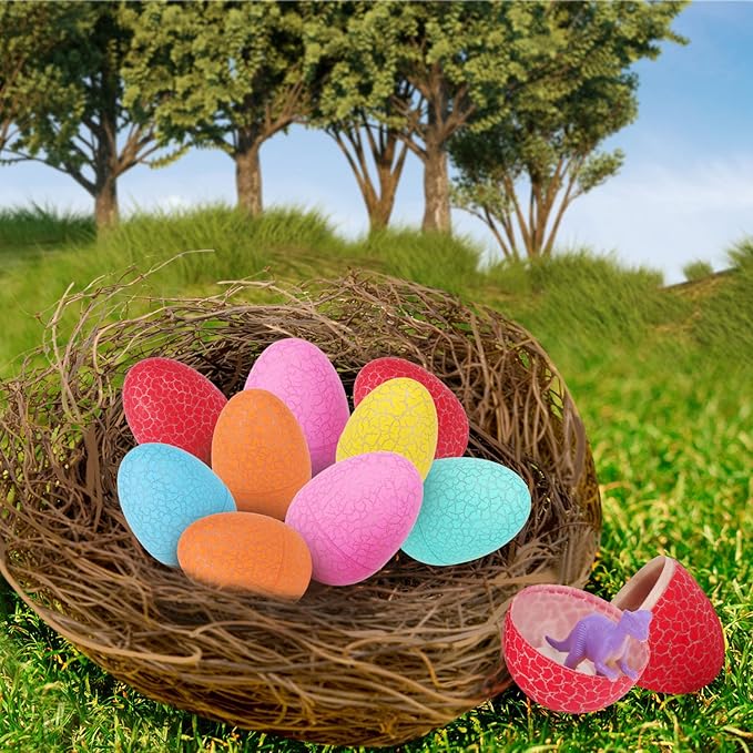 12 Dinosaur Eggs Toys, Surprise Pack with 12 Unique Dinosaur Figures,Goodie Bag Stuffers,Pinata fillers, Easter Eggs dongcoh,Carnival Prizes Treasure Box Christmas Stocking Stuffers Treasure Box
