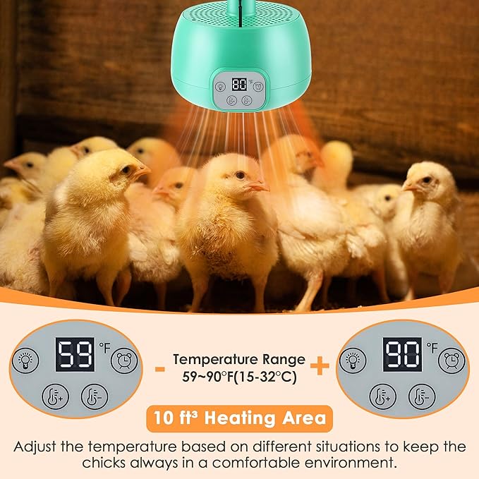 1 Pack Chicken Coop Heater, Timing Chicken Heat Lamp, Smart Temperature Control Chick Brooder Heater, 5 ft Ultra Long Cable Reptile Heating Lamp for Poultry Chick Reptile Pet Dog Cats