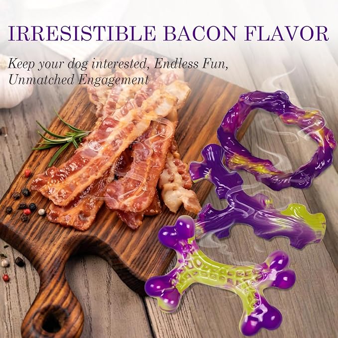 6-Pack Dog Toys for Aggressive Chewers: Dog Toy for Aggressive Chewer Large Breed, Dog Toy to Keep Them Busy, Dog, Bacon Flavor