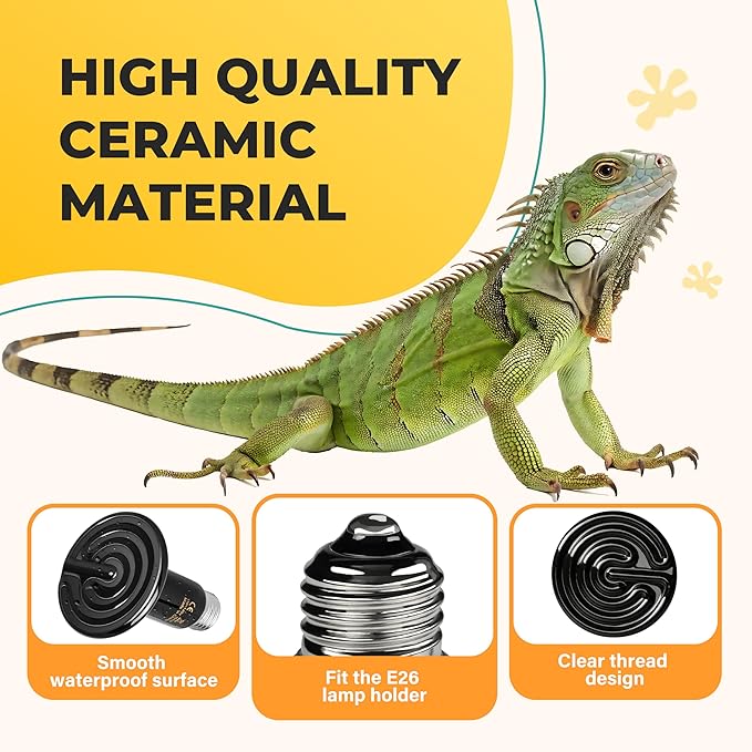 100W Ceramic Heat Emitter, Reptile Heat Lamp No Light Emitting Heat Bulbs, Suitable for Reptiles, Amphibian, Plant Growth & Incubating Chicken, 2 Pack