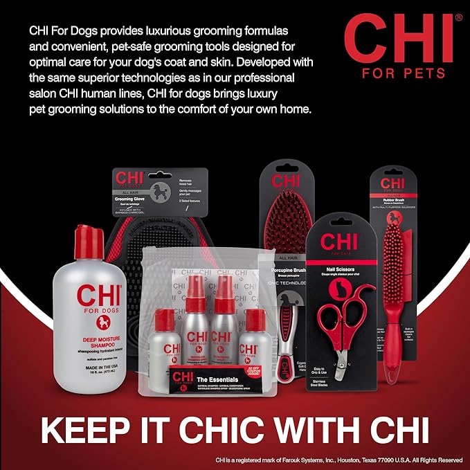 CHI for Dogs Double-Sided Shedding Rake and Blade - Best Grooming Tool for All Hair Types - Safe Dematting and Deshedding Brush for Dogs - Pet Hair Removal Essential