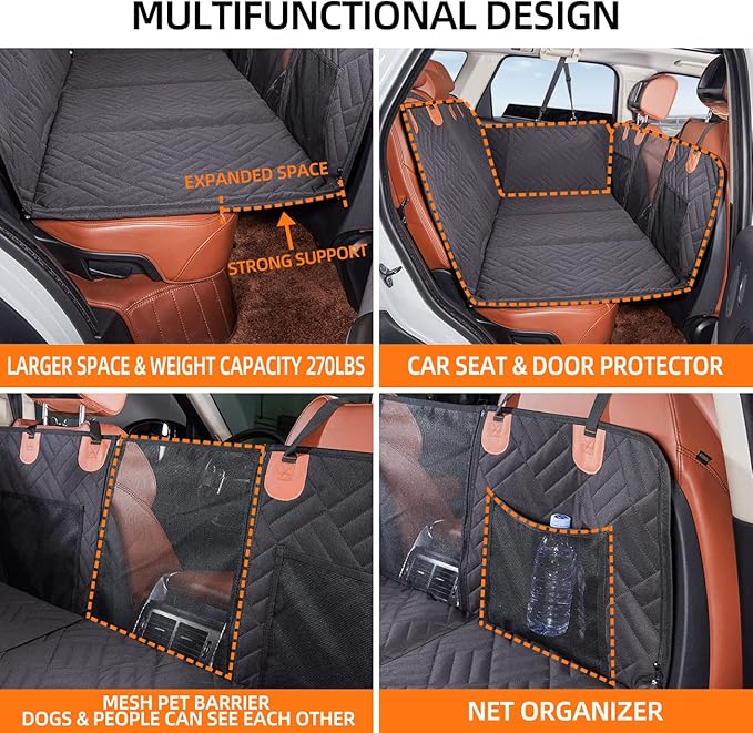 YJGF Back Seat Extender - Dog Car Seat Cover, Hammock for Dogs, Grey
