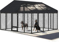 10x10x6.4 FT Large Outdoor Dog Kennel with Roof, Heavy Duty Anti-Rust Metal Dog Enclosure Fence for All Weather Resistant, Secure Double Locks for Large Dogs Outsides