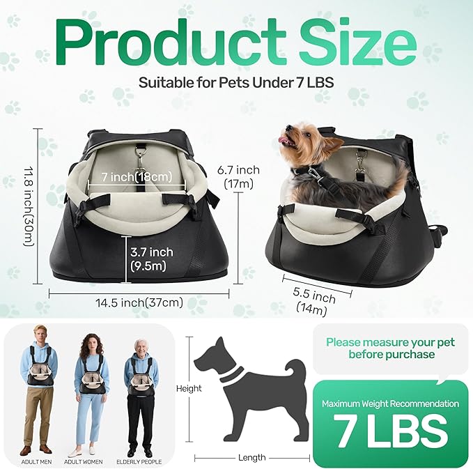 YUDODO Small Dog Car Seat Under 7lbs Luxury PU Leather Dog Booster Seat with Safety Belt, Soft Cushion, Can be Used as Pet Front Carrier Backpack Black