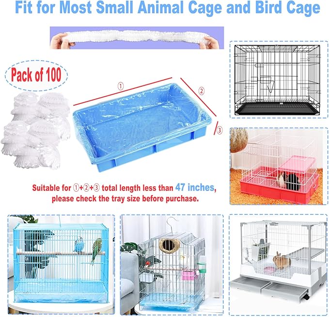 100Pcs Disposable Rabbit Cage Liner, 26'' X 18'' Plastic Guinea Pig Cage Liners Bag Elastic Small Animal Toilet Film, Clear Crate Tray Covers for Bunnies Ferret Hamster