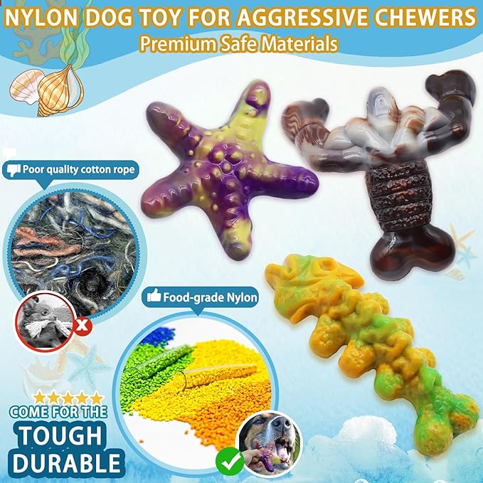 Magicorange Dog Chew Toys for Aggressive Chewers,3 Pack Tough Dog Bone Toys to Keep Them Busy, Indestructible Pet Toy for Medium/Large Breed