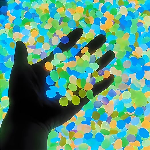 0.8-1.2" Big Rainbow Multicolor Glow in The Dark Rocks, Big Colored Pebbles, Aquarium Gravel, Fish Tank Gravel, Plants for Fish Tank, Glow Rocks for Landscaping 750 Pcs (5, Pounds)