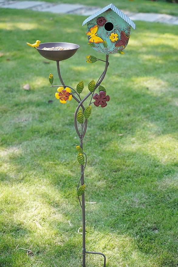 52" H Bird Baths for Outdoors,Metal Bird Bath Bowl,Birdhouses for Outdoors with Pole,Birdhouses for Outdoors,Garden Yard Decor