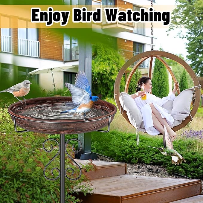 Metal Bird Bath for Outside,Bird Baths Feeder Bowl with 5 Prongs Base Stake,Freestanding BirdBaths for Outdoors Garden Patio Yard Lawn Decor (Vintage Bronze)