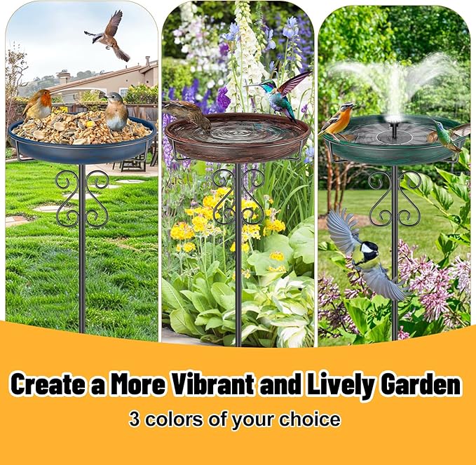 Metal Bird Bath for Outside,Bird Baths Feeder Bowl with 5 Prongs Base Stake,Freestanding BirdBaths for Outdoors Garden Patio Yard Lawn Decor (Vintage Green)