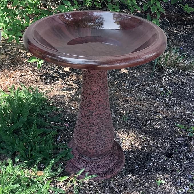 Tierra Garden Birdbath for Outdoors - 24"x19" Brown Fiber Clay Bird Bath Bowl and Stand, Easy Assembly UV-Resistant Bird Baths for Outside, Outdoor Decor Pedestal Birdbaths, Garden Decor for Outside