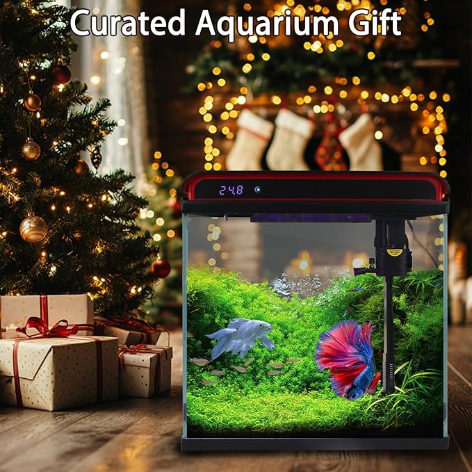 10 Gallon Fish Tank Smart Aquarium Kit, Glass Small Aquarium Starter Kits Self Cleaning with 3 Types of LED Lights and Filter Water Pump, Water Temperature Detection Ultra Quiet Gift for Kid