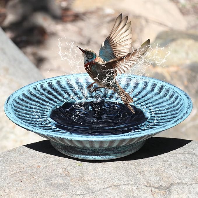 12.3" Solar Fountain Bird Bath for Outside, Metal Solar Bird Bath Fountains, Bird Bath Bubbler for Garden Patio Decor-Blue