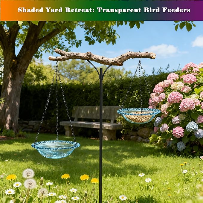 2 Pack Super Value Hanging Plastic Bird Baths and Feeders for Outdoors Bird Water Bowls and Seed Trays Set Attract Wild Birds Garden Yard Decor Gift (Blue)