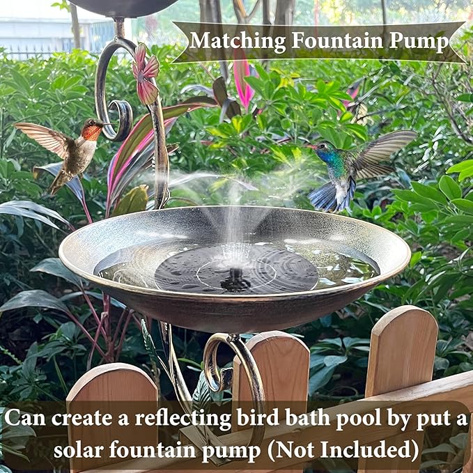 Deck Bird Bath and Feeder, Metal Decorative Bird Bath for Deck Railing, Detachable Balcony Bird Baths, Antique Gold Birdbath with Adjustable Clamp for Outdoors Patio Porch Garden Rail Mount