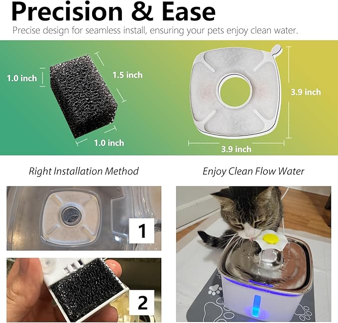 12+12 Pack Pet Fountain Replacement Filters Compatible with Veken 67oz 84oz 95oz 135oz Plastic Stainless Steel Pet Water Dispenser, Cat Water Fountain Filters for Dog Cat with Foam Filter