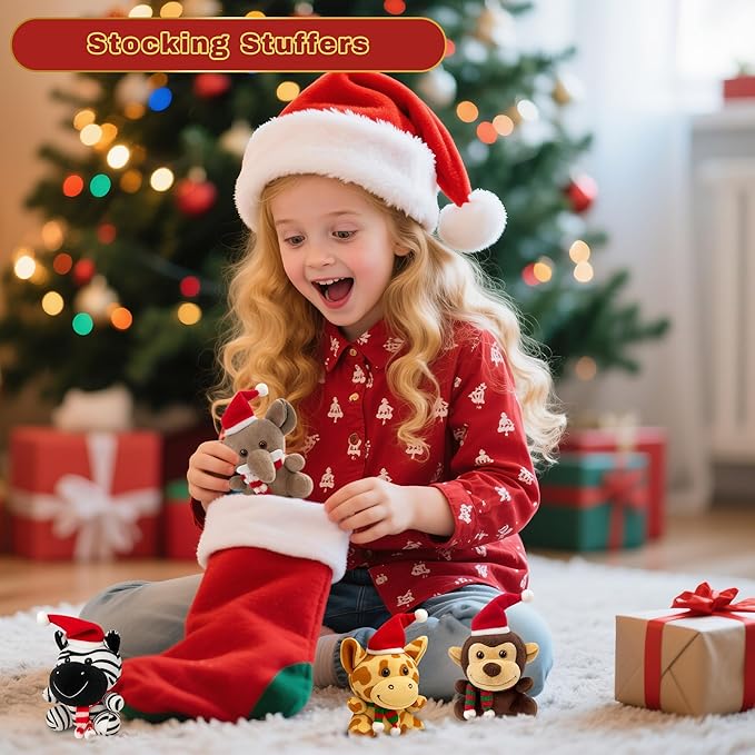 10pcs Stocking Stuffers for Kids - Small Stuffed Animals Bulk, 6.1 Inch Mini Cute Plush Toys, Christmas Tree Decorations, Treasure Box Toys for Classroom