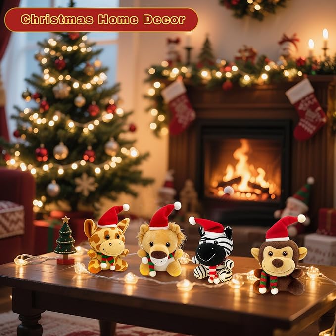 10pcs Stocking Stuffers for Kids - Small Stuffed Animals Bulk, 6.1 Inch Mini Cute Plush Toys, Christmas Tree Decorations, Treasure Box Toys for Classroom