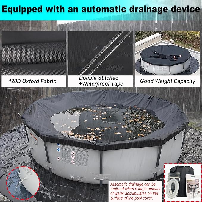 10 Ft Wintet Pool Cover, with Automatic Drain Round Pool Cover, One-Piece Quick Installation and Removal for Round Hot Tub and Spa Pool, Preventing Waterlogging, UV Protected
