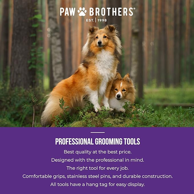 RYAN'S PET SUPPLIES Paw Brothers Magic Spring Undercoat Rake for Dogs, Professional Grade, Spriing Loaded Pins, Comfort Grip, 6.8 in