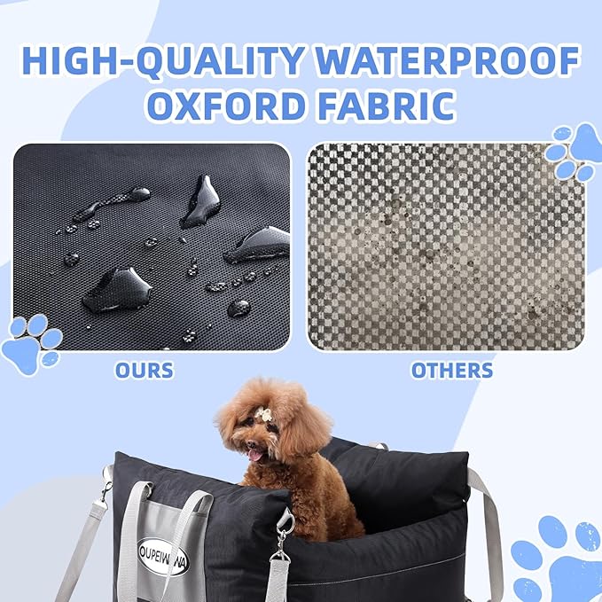 Dog Car Seats for Small & Medium Dogs, Waterproof Dog Booster Seat with Storage Pockets Soft Travel Bed with Clip-On Safety Dogs Leash and Secure Straps Puppy Travel Carrier Bed，Black