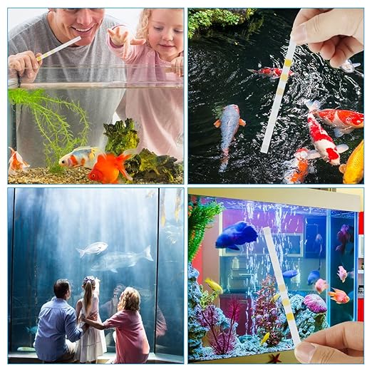 100Pcs Aquarium Test Strips 7 in 1 Fish Tank Test Kit Freshwater Saltwater Aquarium Water pH Test Strips Kit for Total Hardness Nitrate Nitrite Free Chlorine Carbonate pH Value Total Alkali