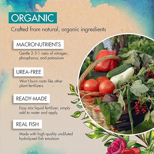 1 Gallon Organic Fish Emulsion Fertilizer for Plants - Ideal Liquid Fish Fertilizer for Plants, Flowers, Fruits & Vegetables, 2-3-1 NPK - Sustainably Sourced and Hydrolyzed for Steady Growth