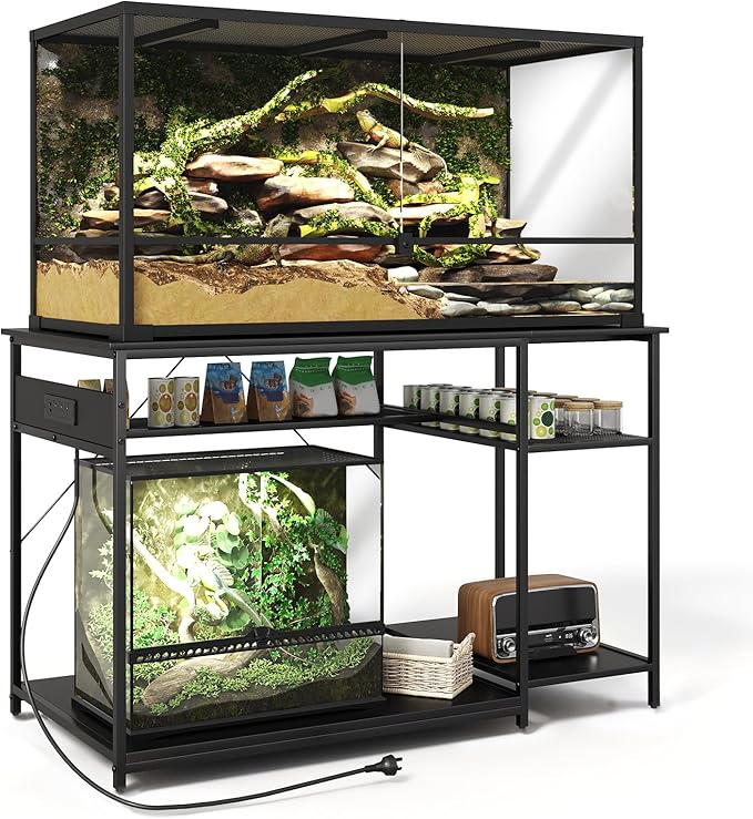 120 Gallon Fish Tank Stand with Power Outlets, Heavy Duty Large Aquarium Stand with Light, Double Reptile Tank Turtle Terrariums Table for Fish Tank Accessories Storage,1100LBS Capacity