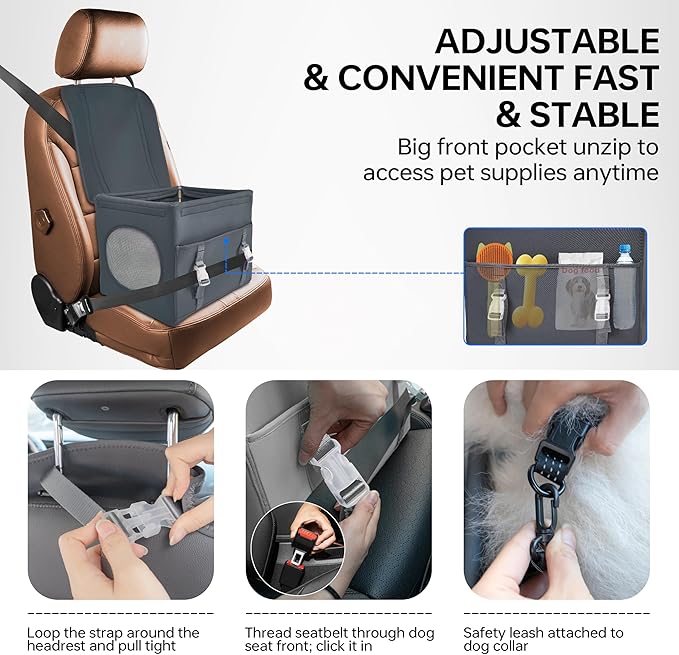 Dog Booster Car Seat with Washable Removable Cover for Small Dogs up to 13 lbs,Fits Car Truck SUV.(Dark Grey)